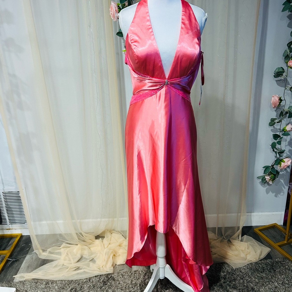 Elegant High Low Satin Dress in Pink